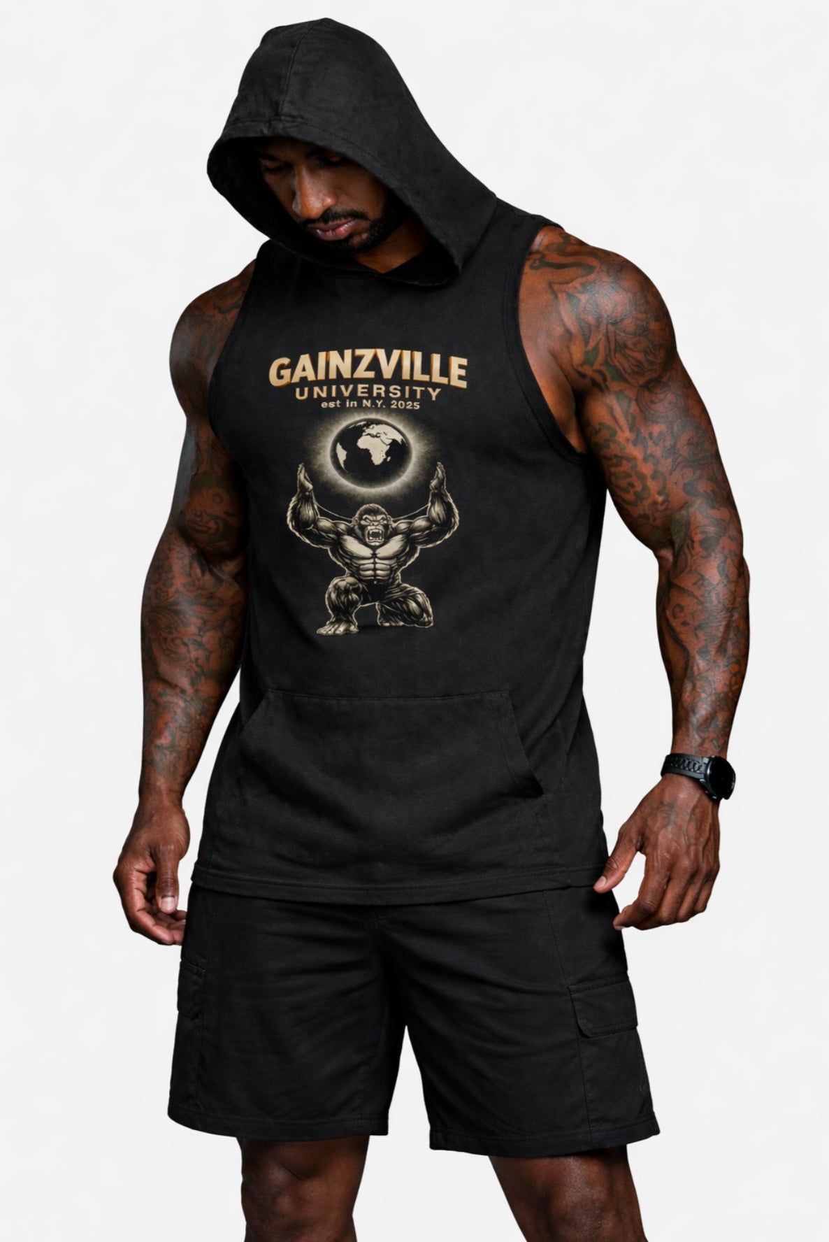 Gainzville University Eclipse Gorilla Sleeveless Hoodie